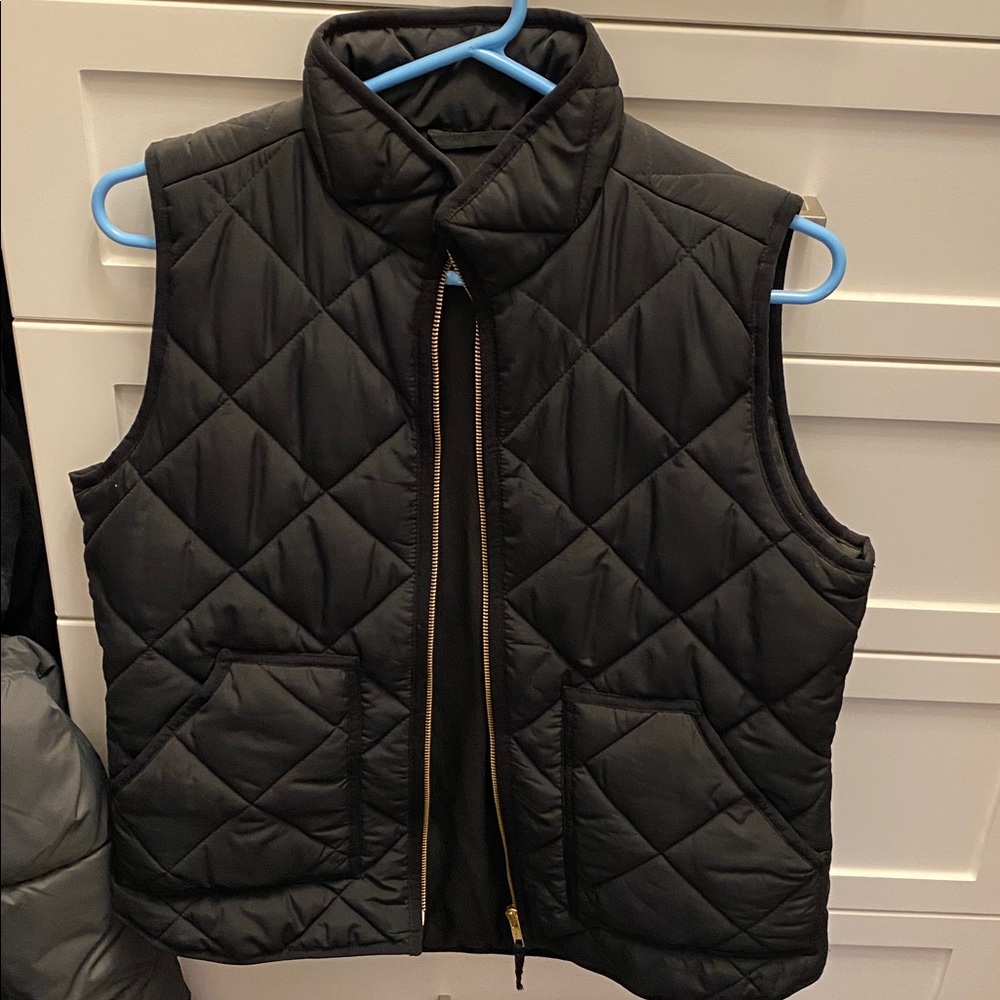 J. Crew Black Quilted Vest with Gold Zipper